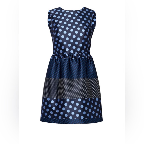 RED Valentino Blue Contrast Polka Dot Dress - Picture 3 of 4